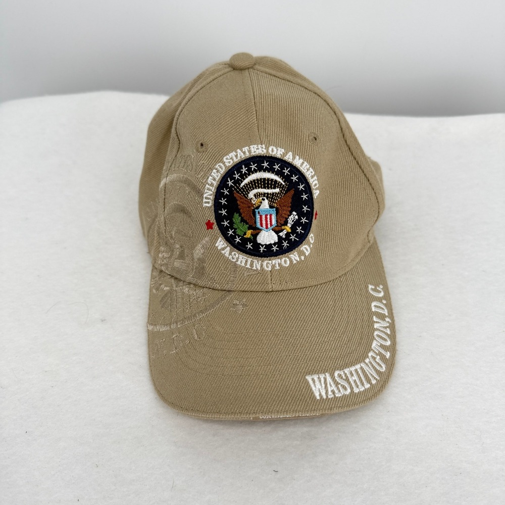 DC Designed in USA Washington DC Great Seal Khaki Tan Baseball Cap Hat Adj